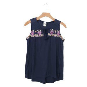 Anthropologie Akemi + Kin Womens Top M Sleeveless Tassels String Embroidery Blue